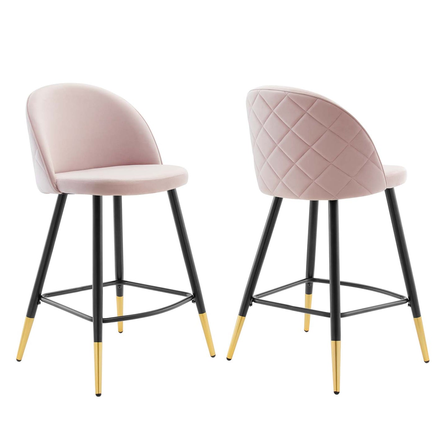 Modway Cordial Performance Velvet Dining Counter Stools in Pink - Set of 2