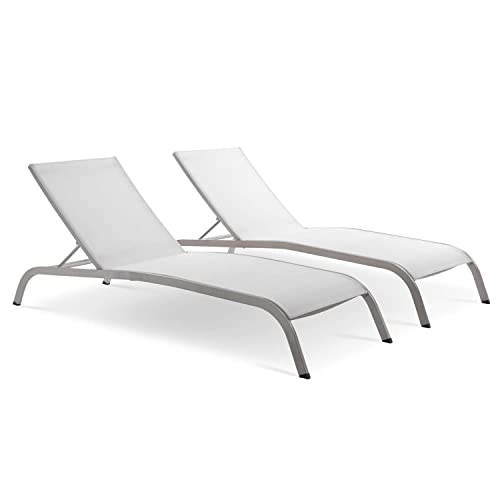 Modway Savannah Mesh Patio Chaise Lounge in White (Set of 2)