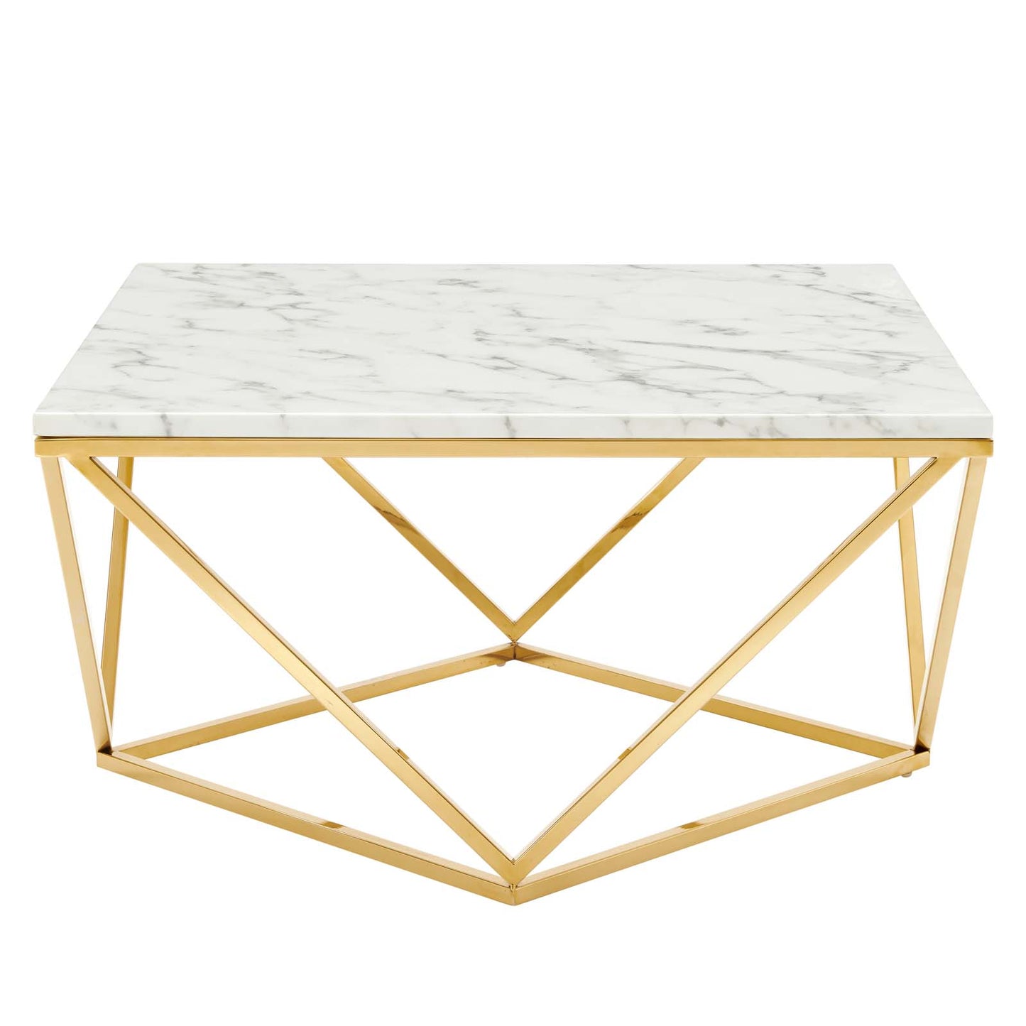 Modway Vertex Geometric Artificial Marble Coffee Table in Gold White