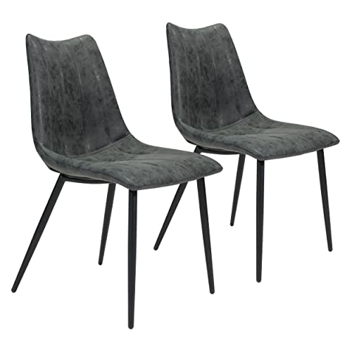 Zuo Modern Norwich Dining Chair (Set of 2), Vintage Black, Channel Tufting and Top Stitching, Molded Back and Seat, 250 lbs Weight Capacity, Dimensions 18.1"W x 31.9"H x 21.7"L