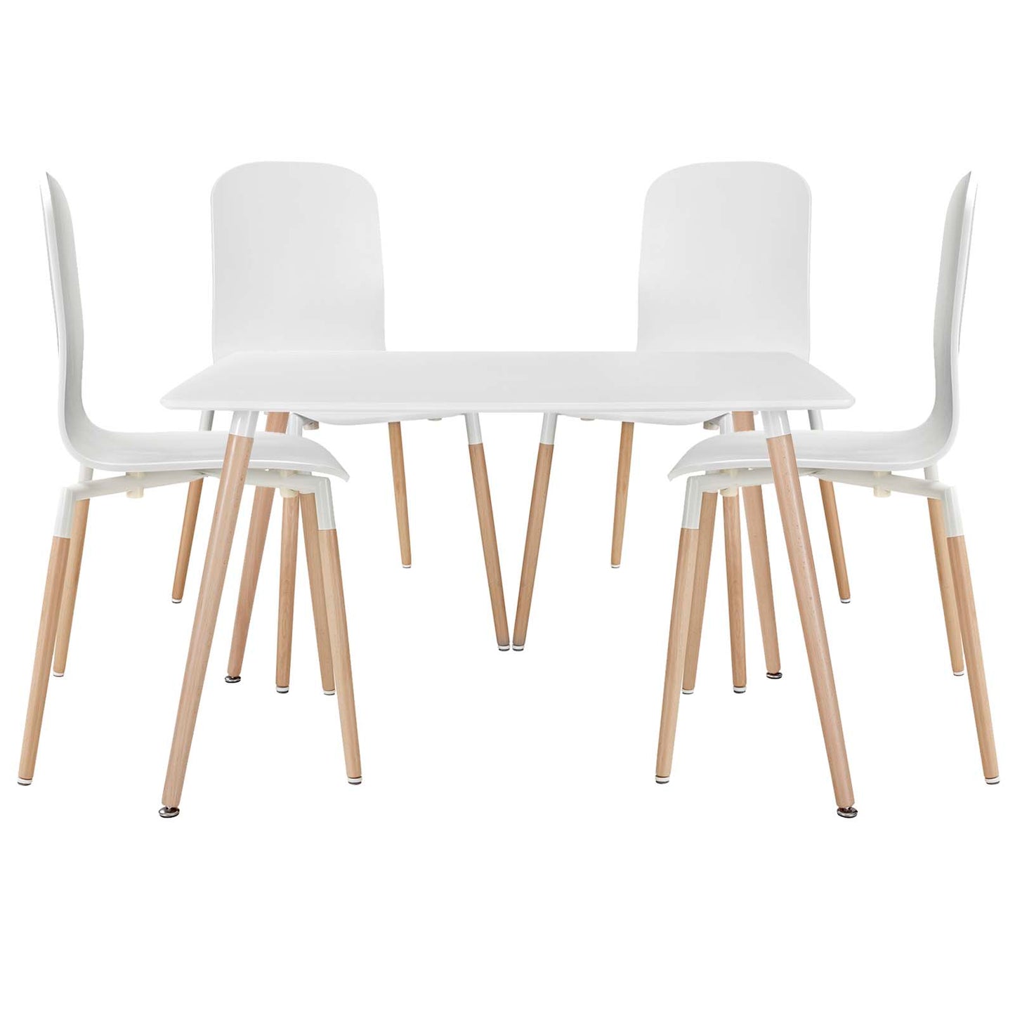 Modway Stack Contemporary Modern Wood Five Kitchen and Dining Room Chairs in White