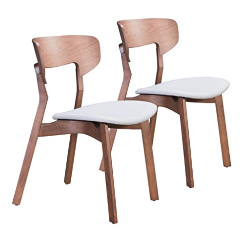 Zuo Modern Russell Dining Chair Set Rubber Wood, Foam, Fabric Walnut, Light Gray Indoor Weight Capacity 220 lbs Dimensions: 20.1" W x 22" D x 30.5" H Pack of 2