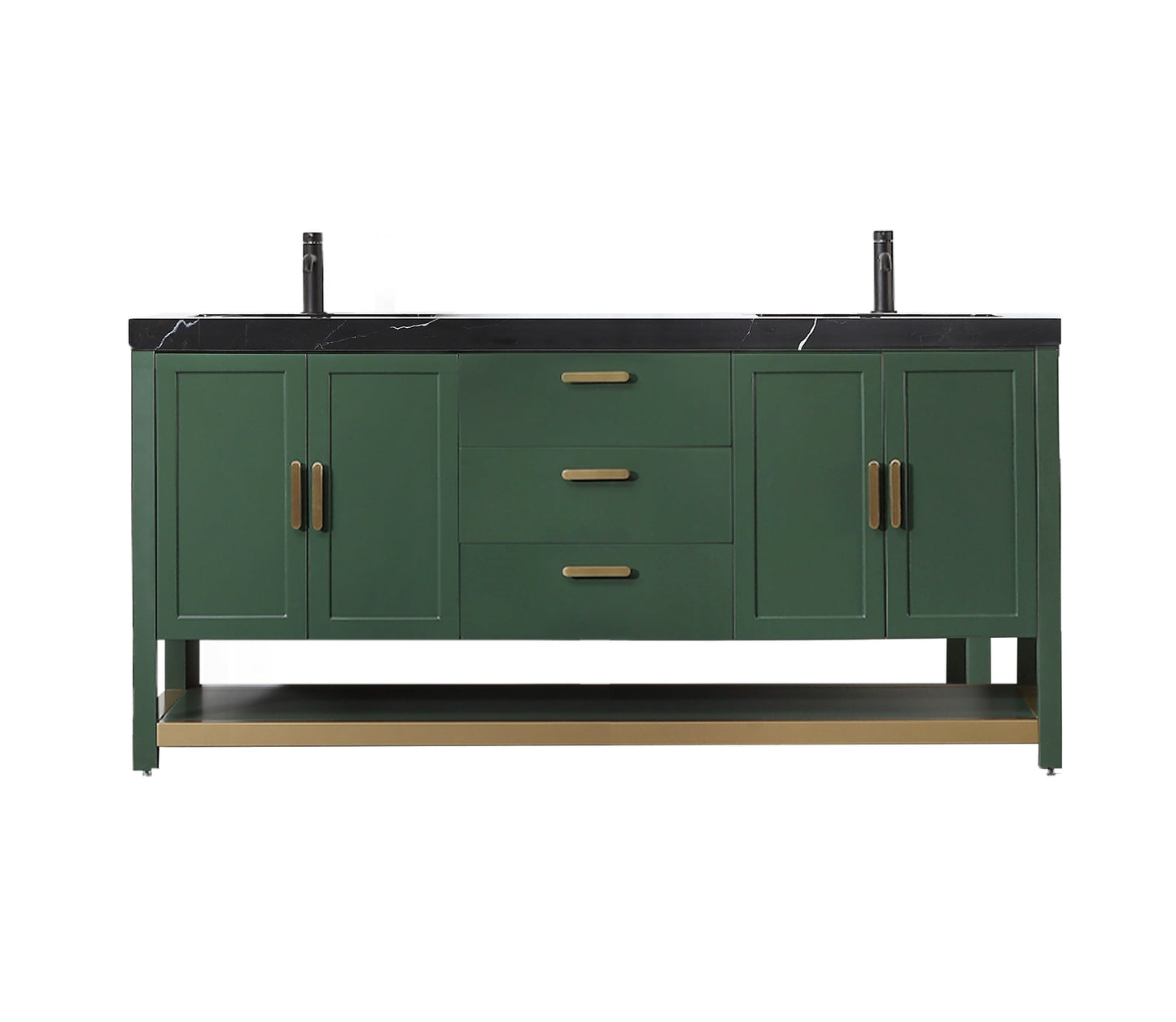 WINCHESTER 72” FOREST GREEN FREESTANDING MODERN BATHROOM VANITY (BLACK COUNTERTOP)