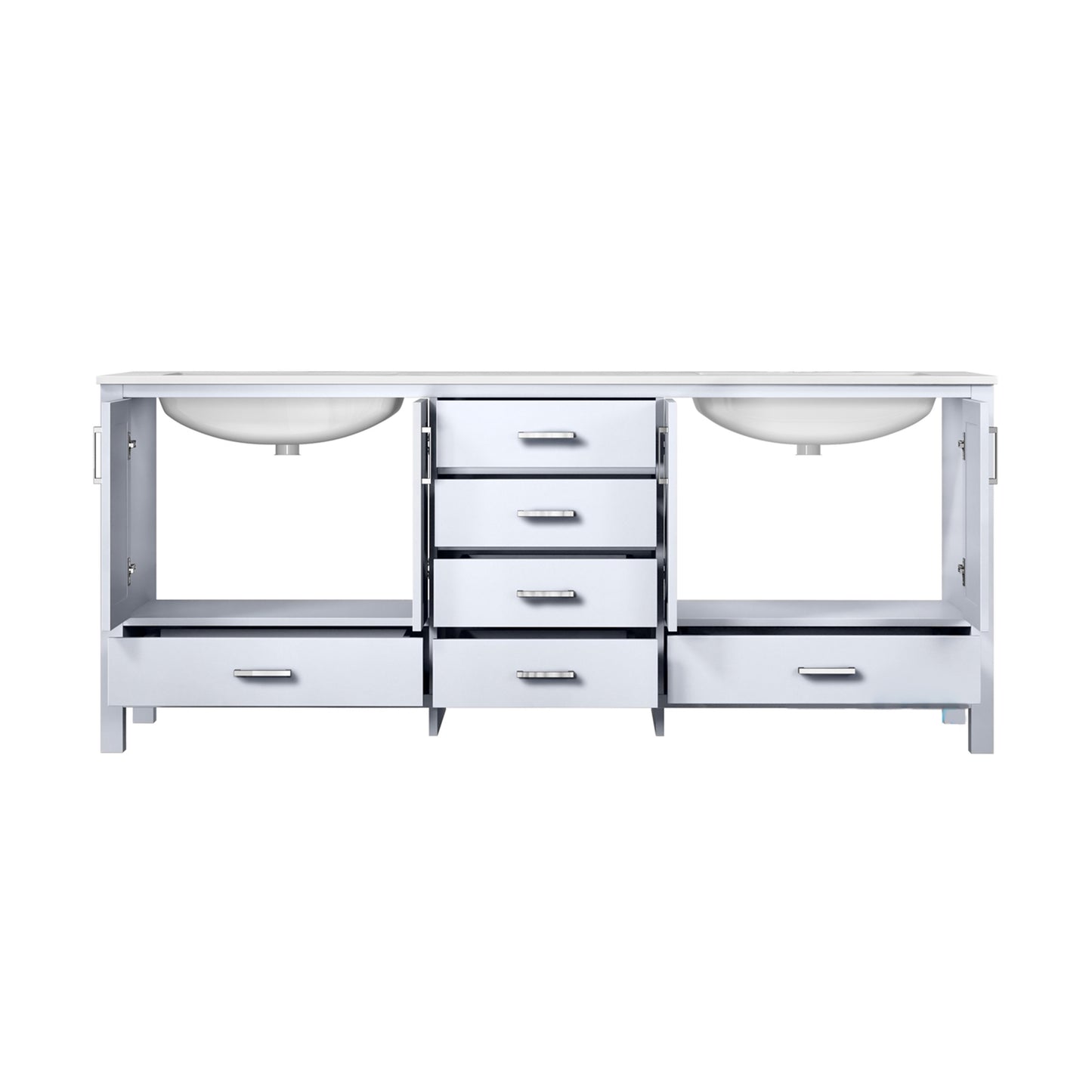 Jacques 80" White Double Vanity, White Carrara Marble Top, White Square Sinks and no Mirror