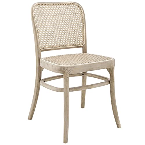 Modway Winona Elm Wood Dining Side Chair with Cane Rattan Seat in Gray