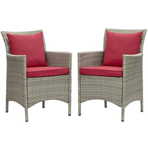 Modway Conduit Wicker Rattan Outdoor Patio Dining Arm Chair with Cushion