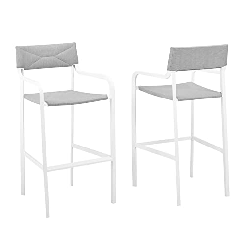 Modway Raleigh Aluminum Outdoor Bar Stool in White and Gray (Set of 2)