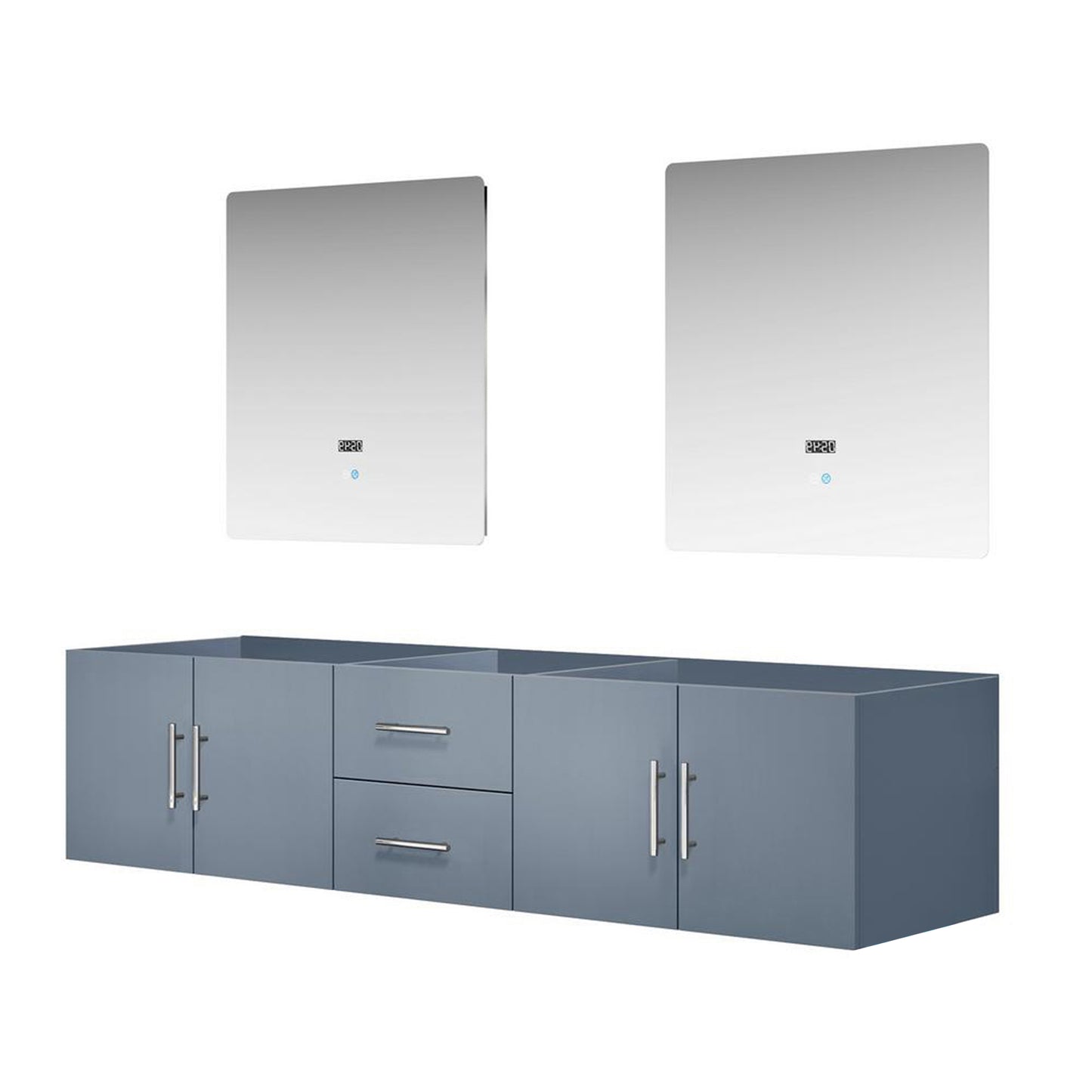 Geneva 80" Dark Grey Double Vanity, no Top and 30" LED Mirrors