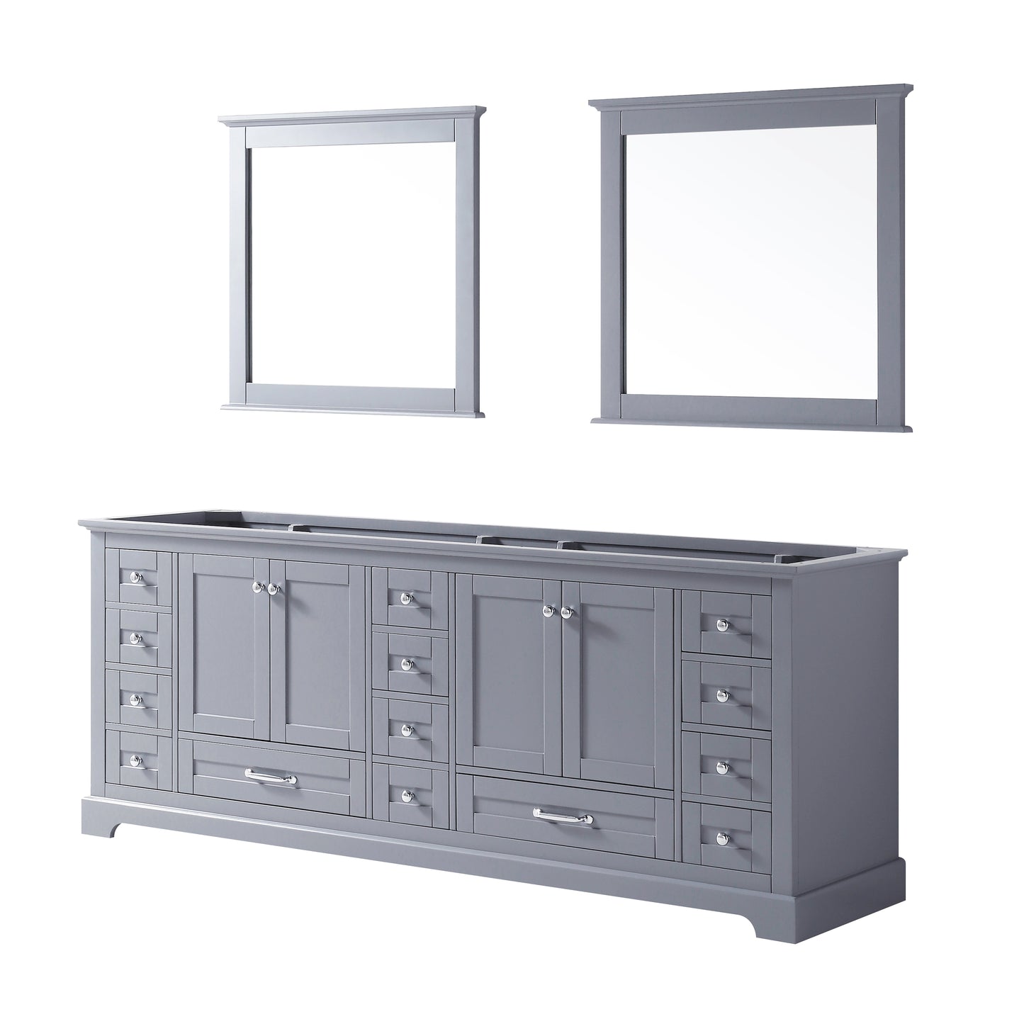 Dukes 84" Dark Grey Double Vanity, no Top and 34" Mirrors