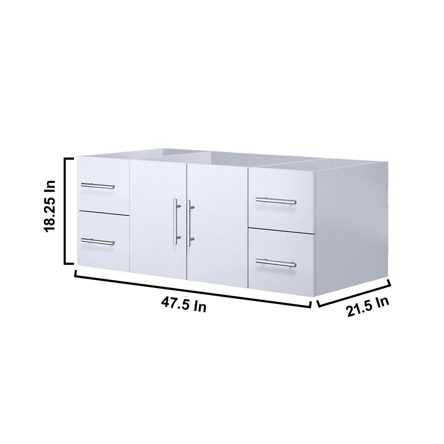 Geneva 48" Glossy White Single Vanity, no Top and 48" LED Mirror