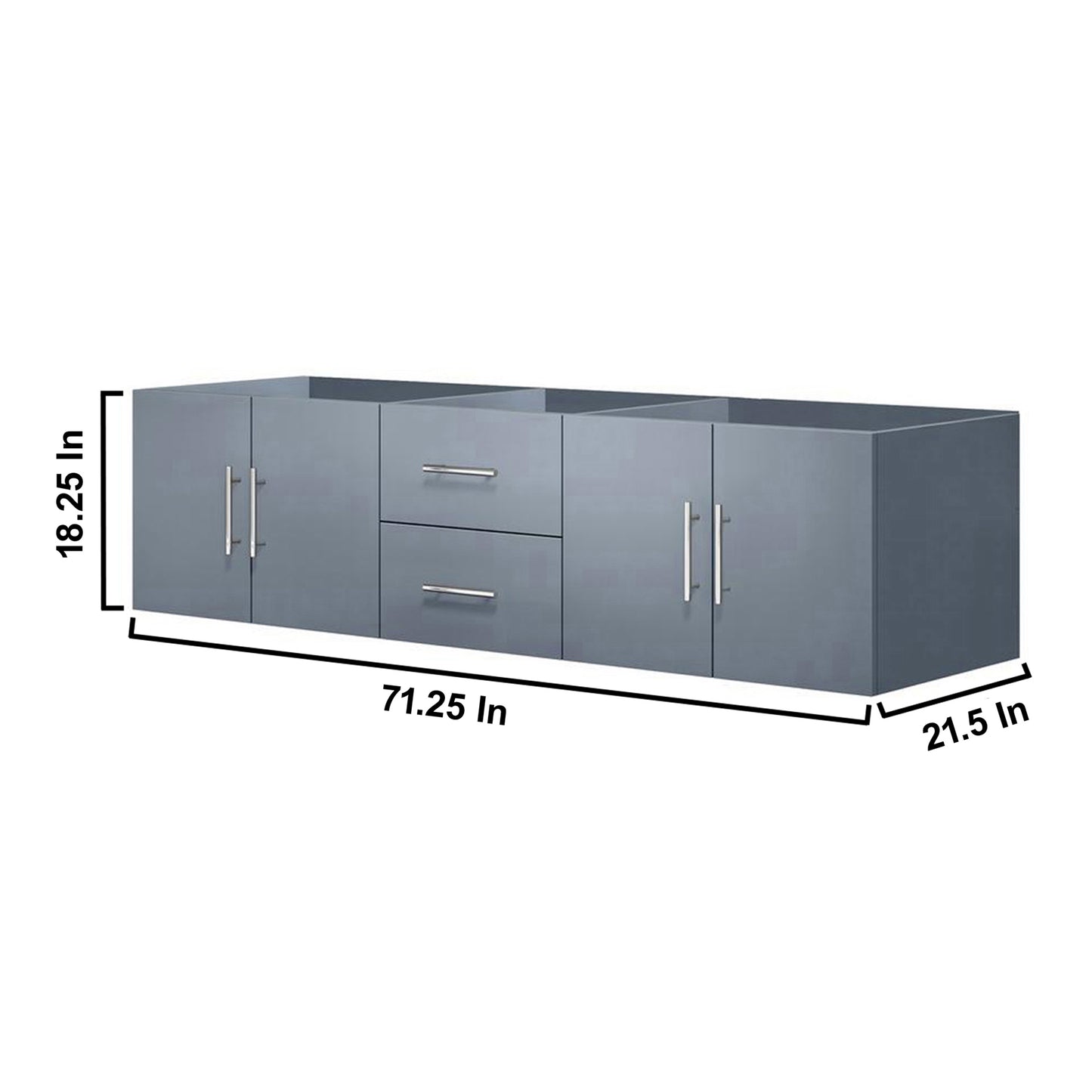 Geneva 72" Dark Grey Double Vanity, no Top and 30" LED Mirrors