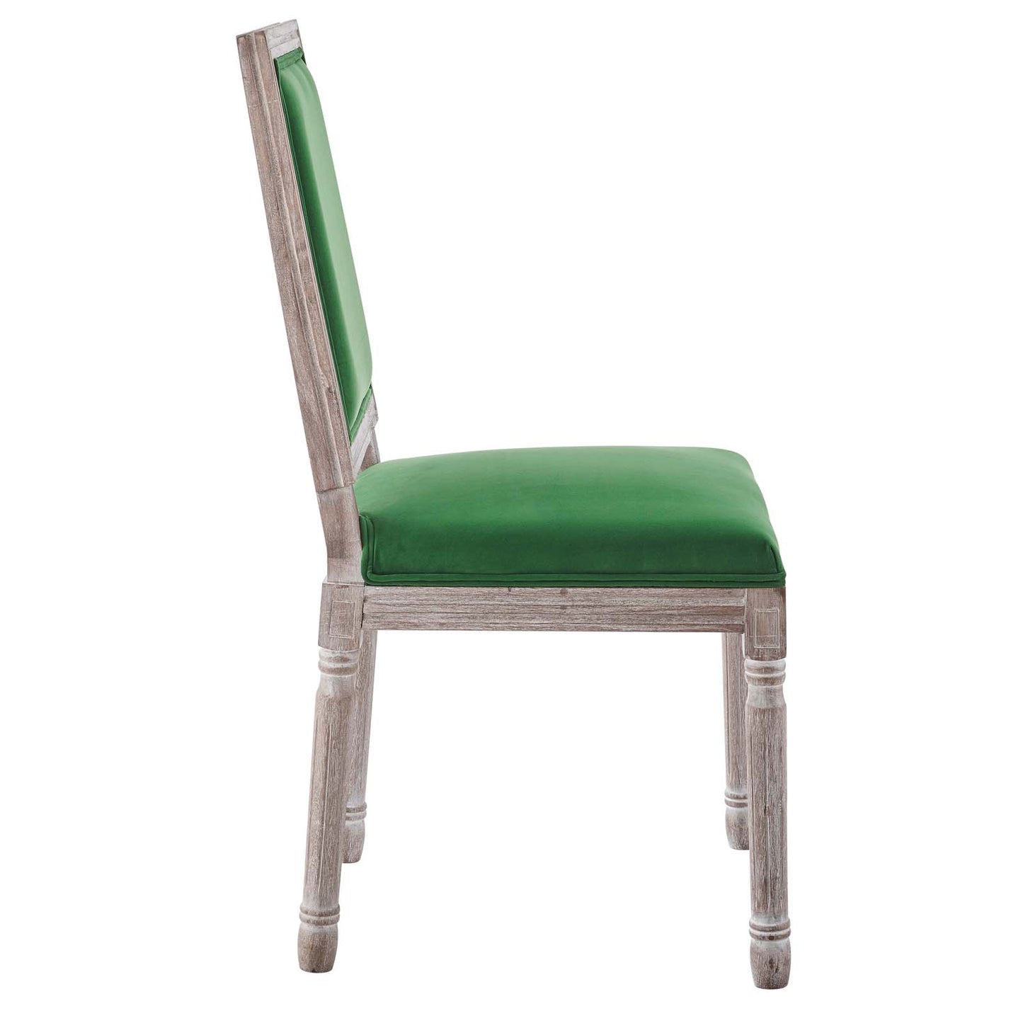 Modway Court French Vintage Performance Velvet Dining Chair in Natural Emerald