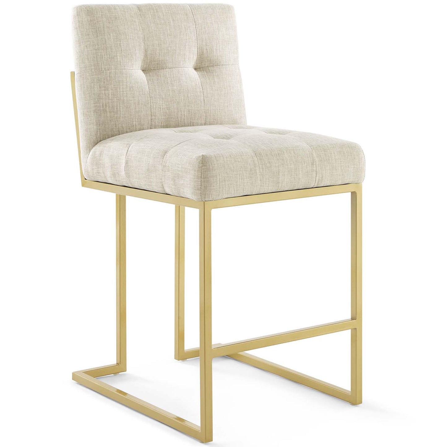 Modway Privy Stainless Steel Upholstered Fabric Counter Stool Set of 2, Gold Beige