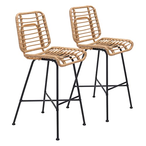 Zuo Modern - Murcia Bar Chair (Set of 2) Natural - Modern - Seating - Steel, 100% Polyethylene - Indoor and Outdoor - 45.3in Height