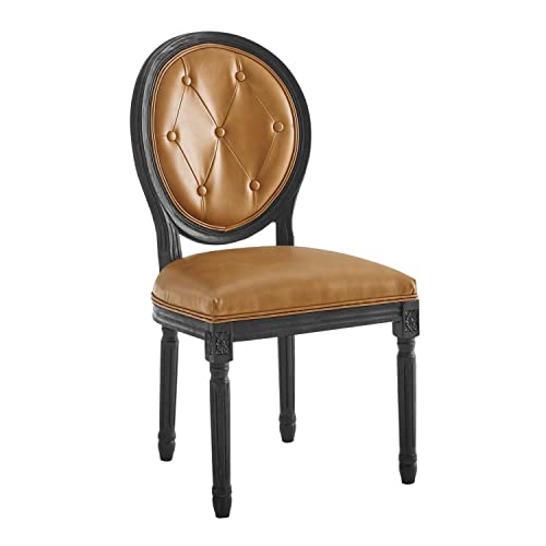 Modway Arise French Vintage Vegan Leather Dining Chair in Black Tan 19.5 x 22.5 x 38.5