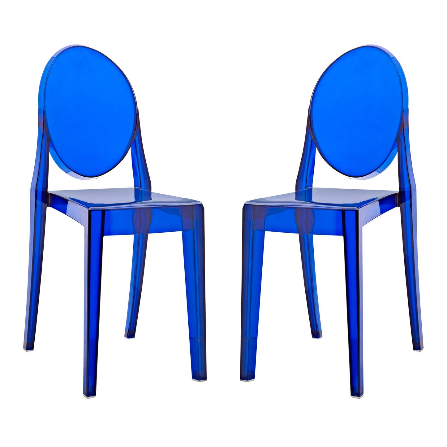 Modway Casper Modern Acrylic Stacking Two Dining Side Chairs in Blue