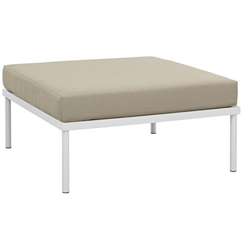 Modway Harmony Aluminum Outdoor Patio Ottoman with Cushion in White Beige