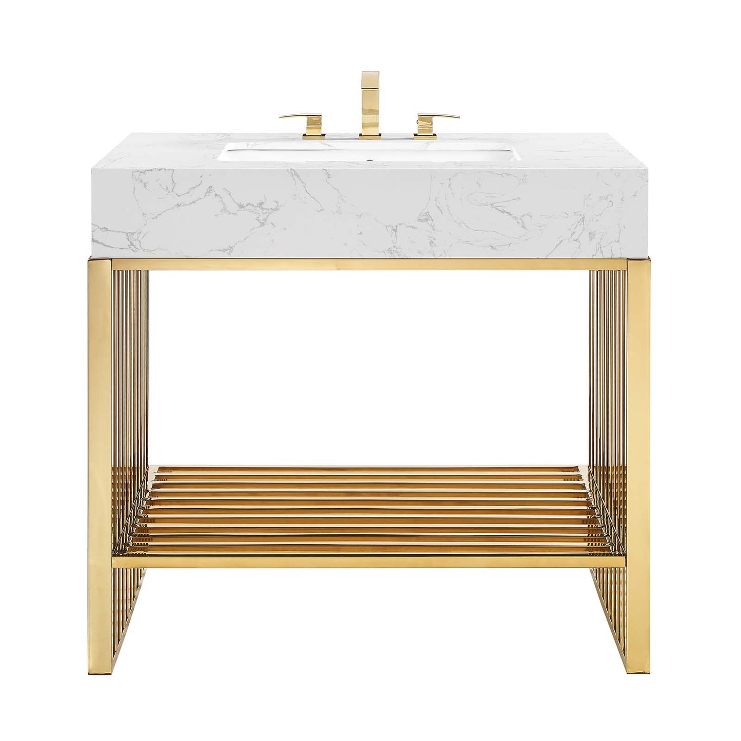 Modway Gridiron 36" Bathroom Vanity in White Gold Cabinet