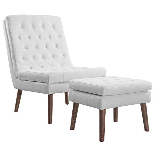 Modway Modify Tufted Modern Lounge Accent Chair and Ottoman Set in White