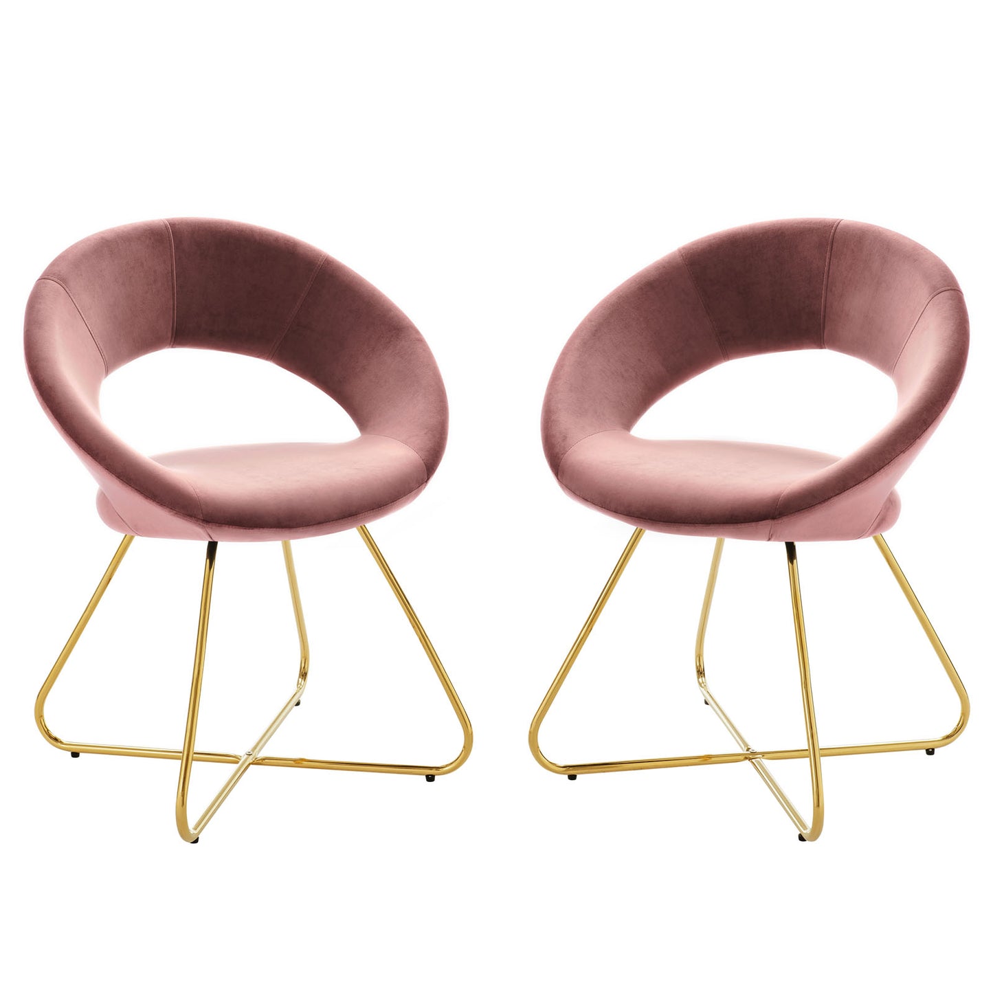 Modway Nouvelle Moday Performance Velvet Dining Chairs in Gold Dusty Rose-Set of 2