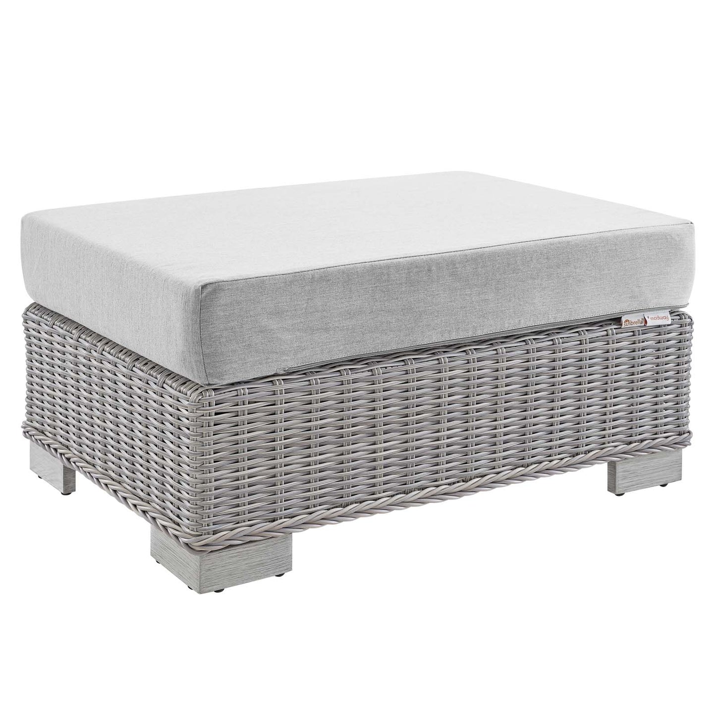 Modway EEI-3971-LGR-GRY Conway Patio Wicker Rattan Ottoman, Light Gray Gray