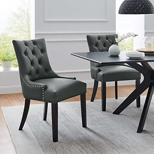 Modway Regent Modern Tufted Vegan Leather Upholstered Two Dining Chairs with Nailhead Trim in Gray