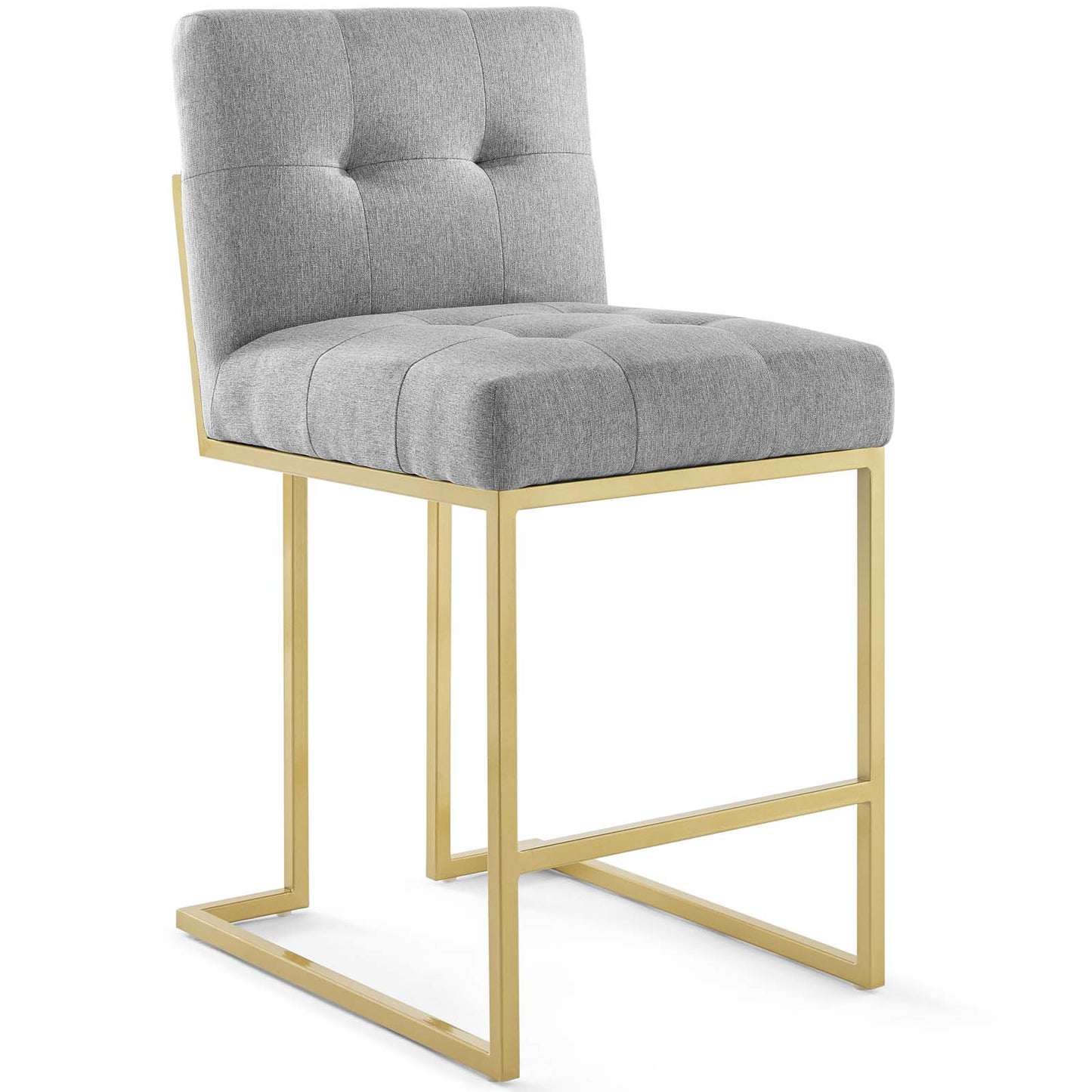 Modway Privy Stainless Steel Upholstered Fabric Counter Stool Set of 2, Gold Light Gray