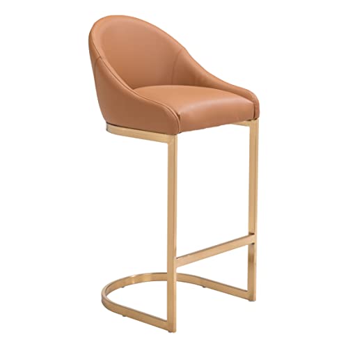 Zuo Modern - Scott Bar Chair Tan & Gold - Modern - Seating - Steel, Plywood, Foam, 100% Polyurethane - Indoor - 38.2in Height