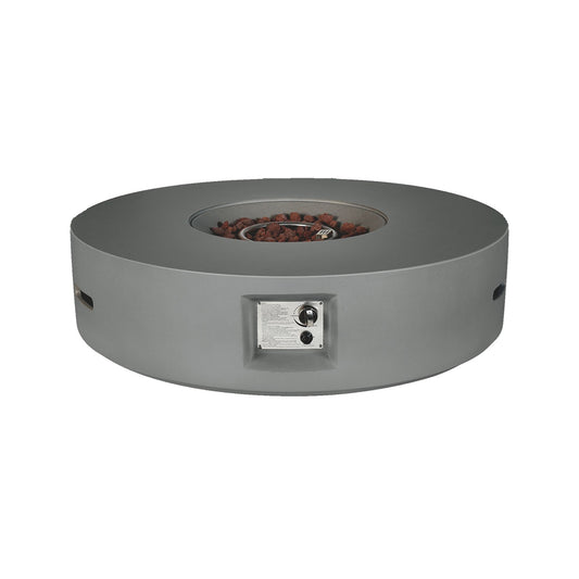 Brillare Outdoor Round Light Grey Gas Fire Pit Table w/ Round Burner Kit