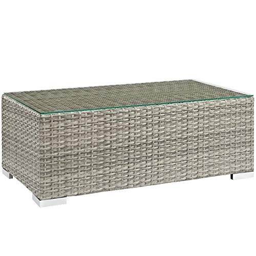 Modway EEI-2691 Repose Wicker Rattan Glass Outdoor Patio Coffee Table in Light Gray