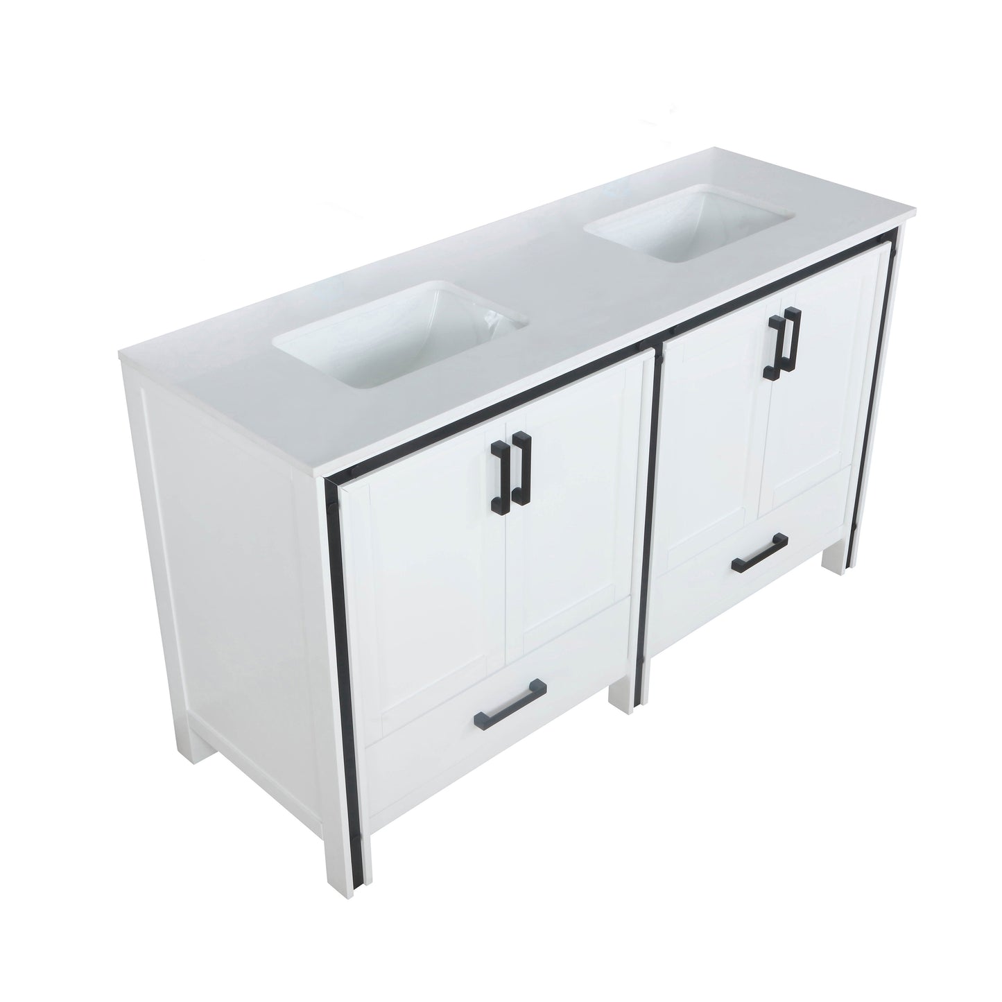 Ziva 60" White Double Vanity, Cultured Marble Top, White Square Sink and no Mirror