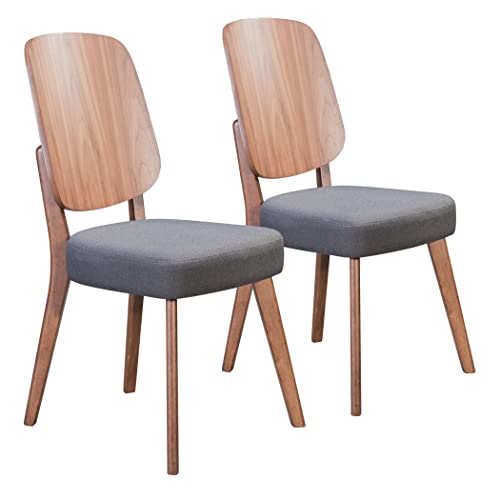 Zuo Modern Alberta Dining Chair Set Rubber Wood, Foam, Fabric Walnut, Dark Gray Indoor Weight Capacity 265 lbs Dimensions: 18.9" W x 22.4" D x 35.4" H Pack of 2