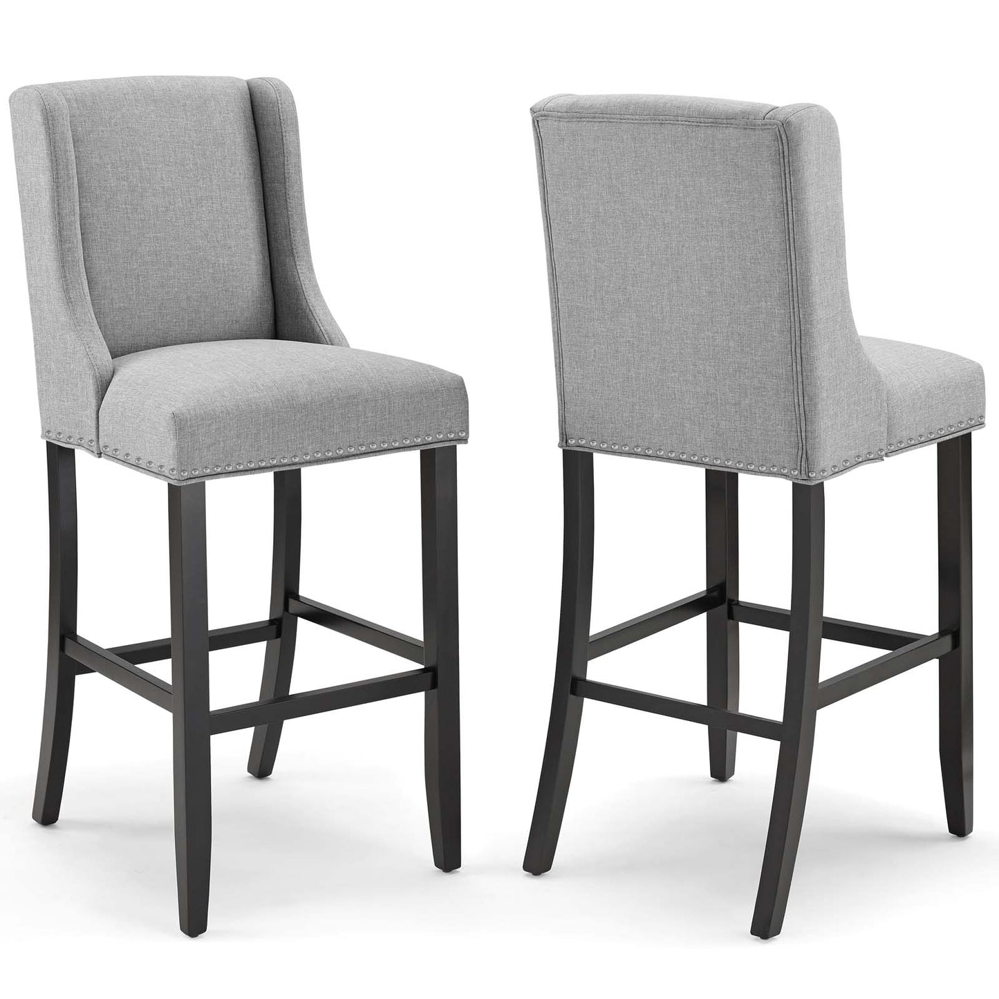 Modway Baron Bar Stool Upholstered Fabric Set of 2, Light Gray