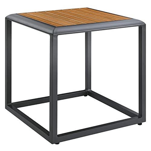 Modway Stance Patio Aluminum Side Table with Gray Natural EEI-3022-GRY-NAT