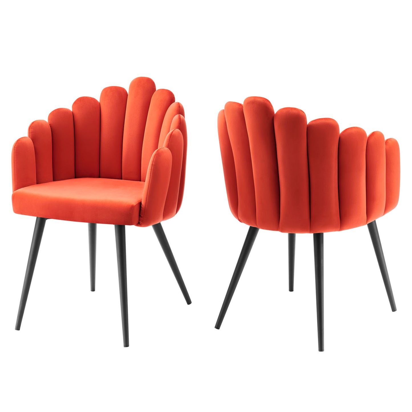 Modway Performance Velvet Channel Tufted Set of 2 in Black Orange Dining Chair