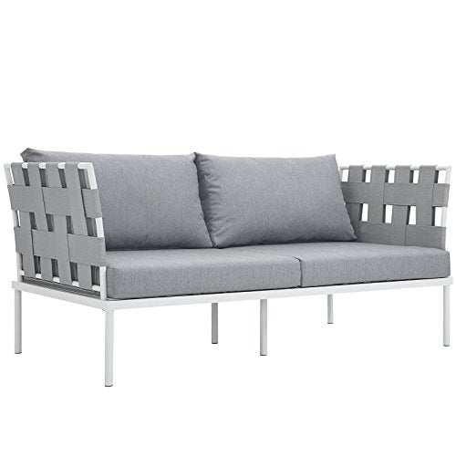 Modway EEI-2603-WHI-GRY MO-EEI-2603-WHI-GRY Harmony Outdoor Patio Aluminum, Loveseat, White Gray