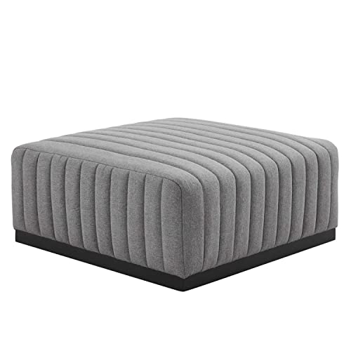 Modway Conjure Channel Tufted Upholstered Fabric Ottoman EEI-5501-BLK-LGR