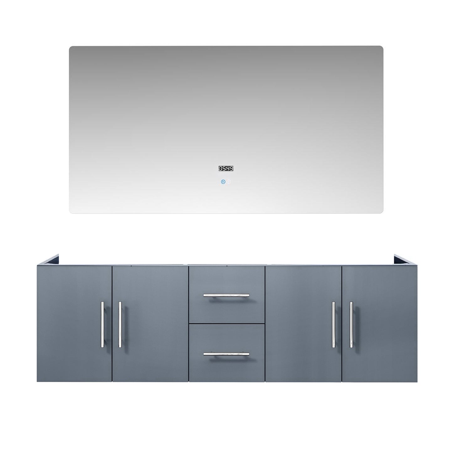 Geneva 60" Dark Grey Double Vanity, no Top and 60" LED Mirror