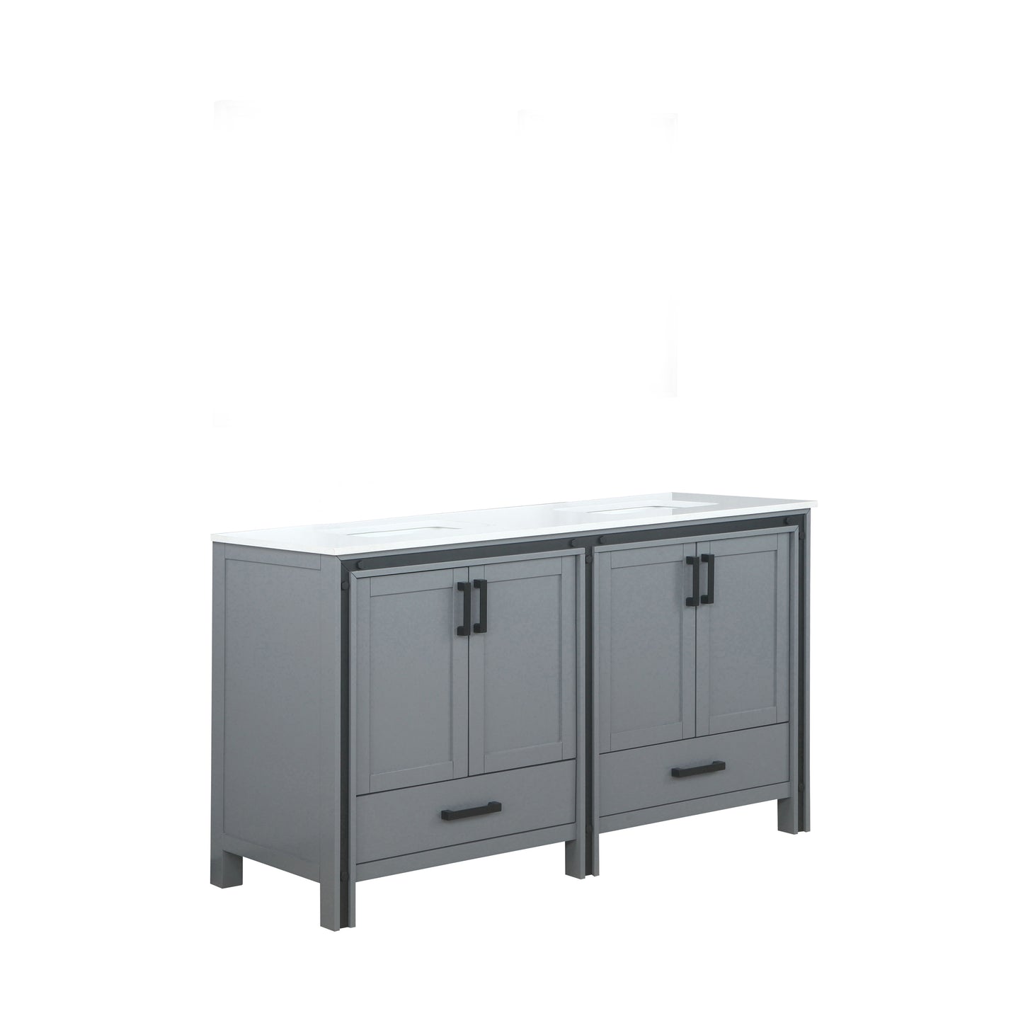 Ziva 60" Dark Grey Double Vanity, Cultured Marble Top, White Square Sink and no Mirror