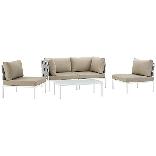 Modway EEI-2618-WHI-BEI-SET Harmony Outdoor Patio Aluminum Sectional Sofa Set