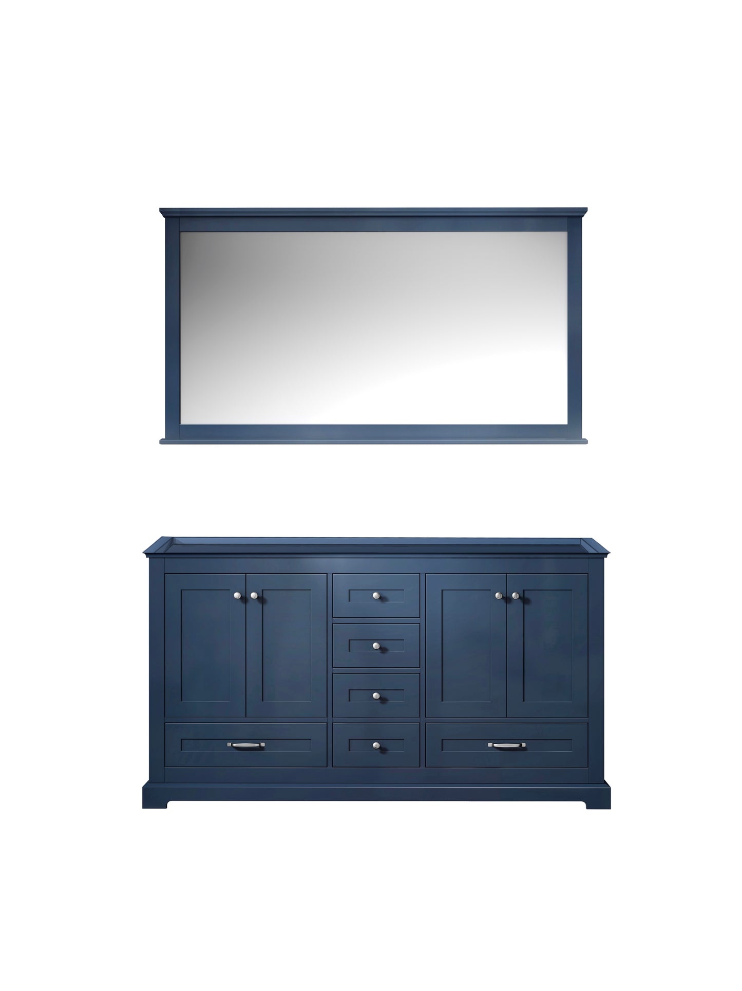 Dukes 60" Navy Blue Double Vanity, no Top and 58" Mirror