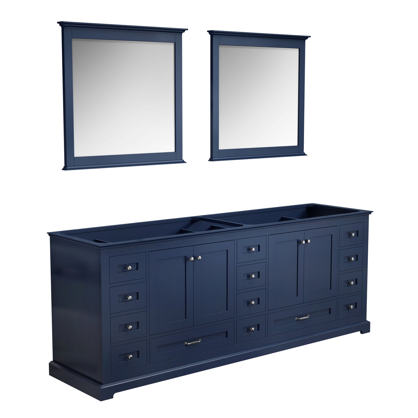 Dukes 84" Navy Blue Double Vanity, no Top and 34" Mirrors