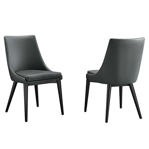 Modway Viscount Mid-Century Modern Vegan Leather Upholstered Two Dining Chairs in Gray
