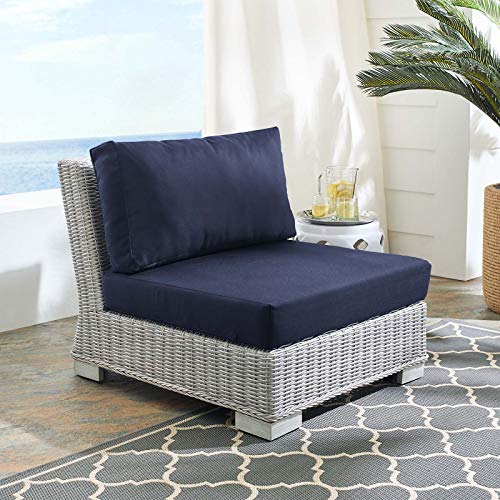 Modway EEI-3980-LGR-NAV Conway Outdoor Patio Wicker Rattan Armless Chair, Light Gray Navy