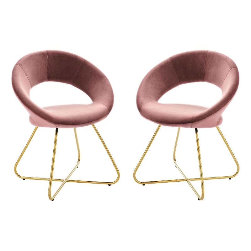 Modway Nouvelle Moday Performance Velvet Dining Chairs in Gold Dusty Rose-Set of 2