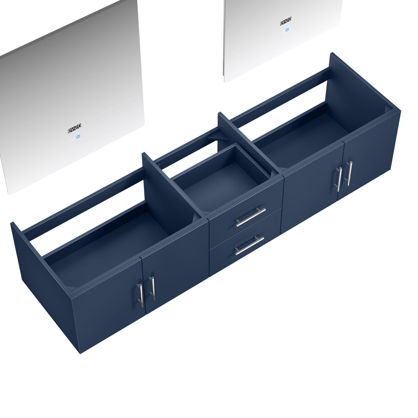 Geneva 80" Navy Blue Double Vanity, no Top and 30" LED Mirrors