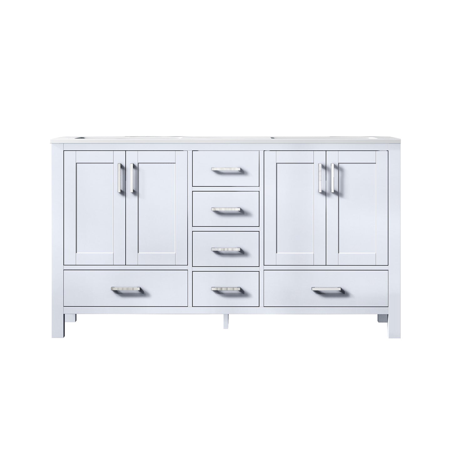 Jacques 60" White Double Vanity, White Carrara Marble Top, White Square Sinks and no Mirror