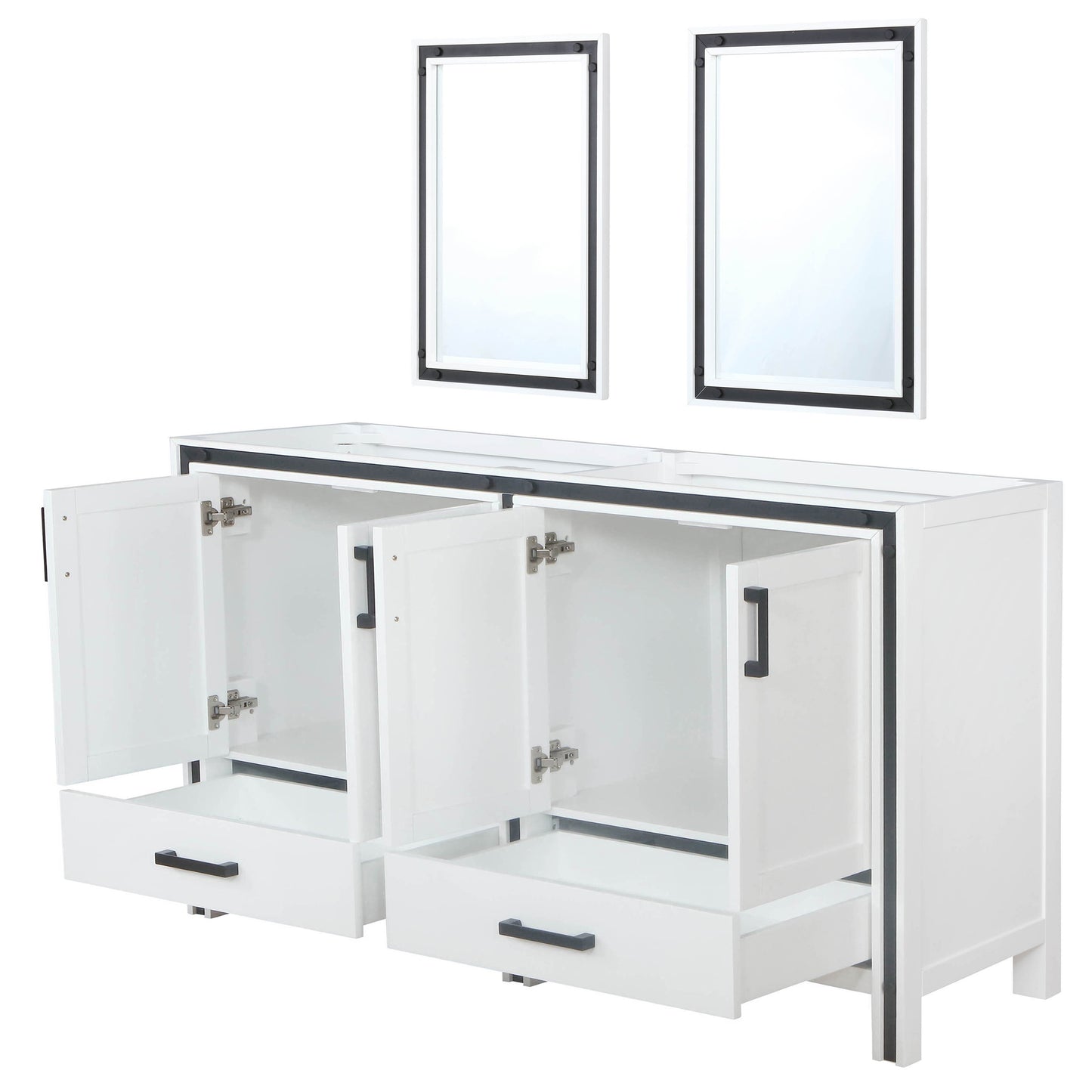 Ziva 60" White Double Vanity, no Top and 22" Mirrors