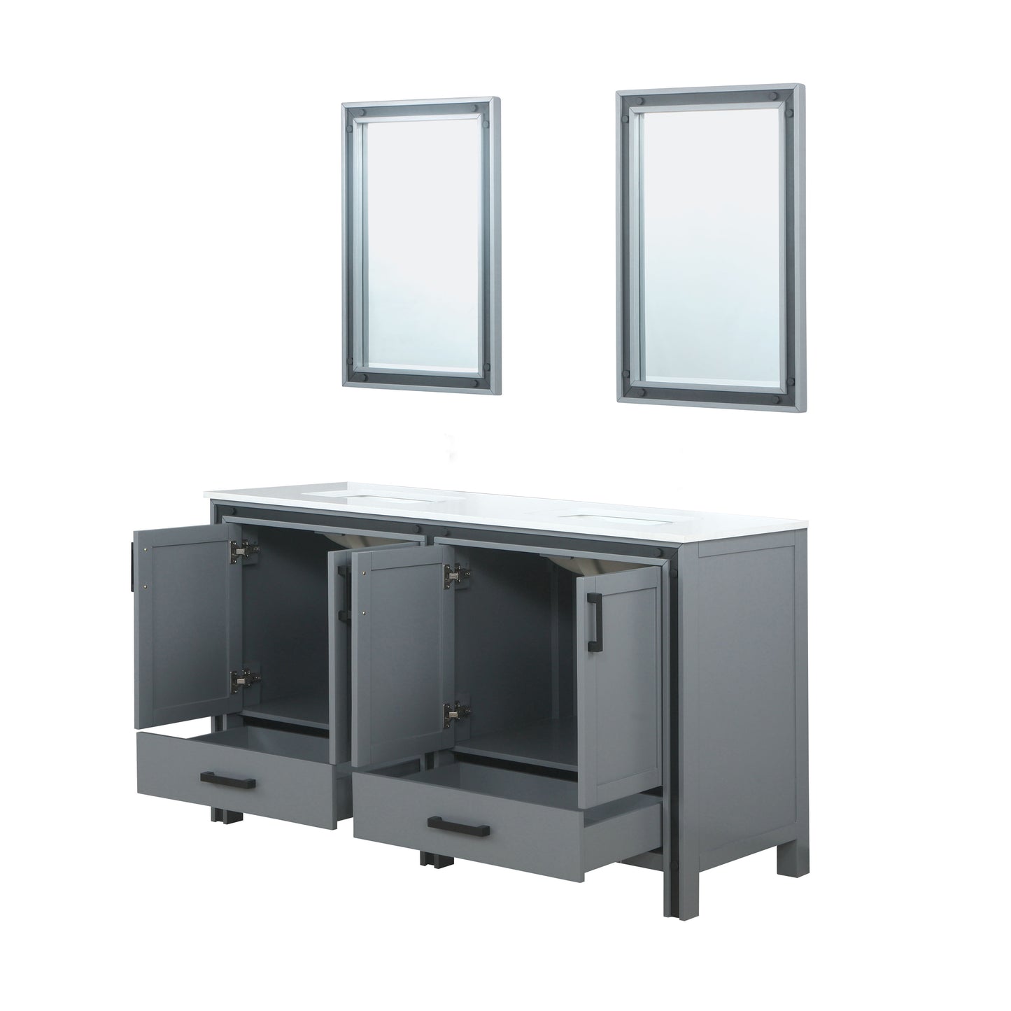 Ziva 60" Dark Grey Double Vanity, Cultured Marble Top, White Square Sink and 22" Mirrors