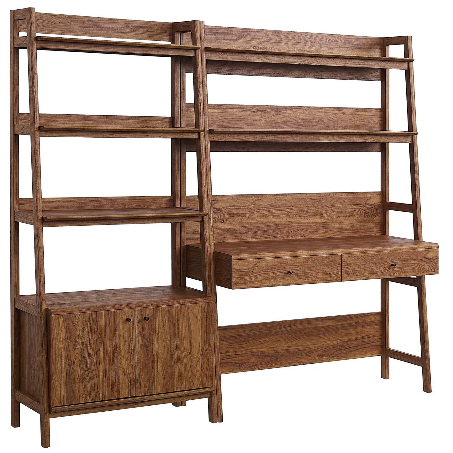 Modway 2-Piece Home Office Desk and Bookshelf Display Case in Walnut